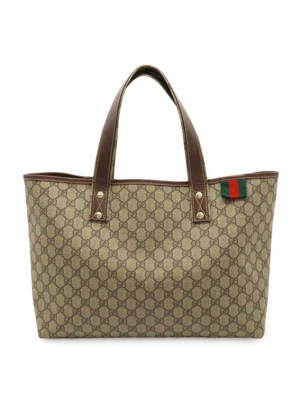 Gucci GG Supreme Sherry Line Tote Large Shoulder Bag Leather Beige Brown